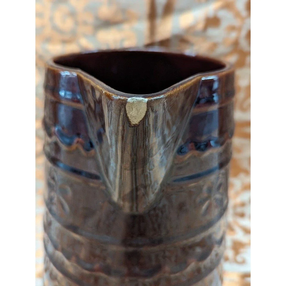 Vintage Marcrest Stoneware Brown Daisy Dot Water‎ Pitcher 8